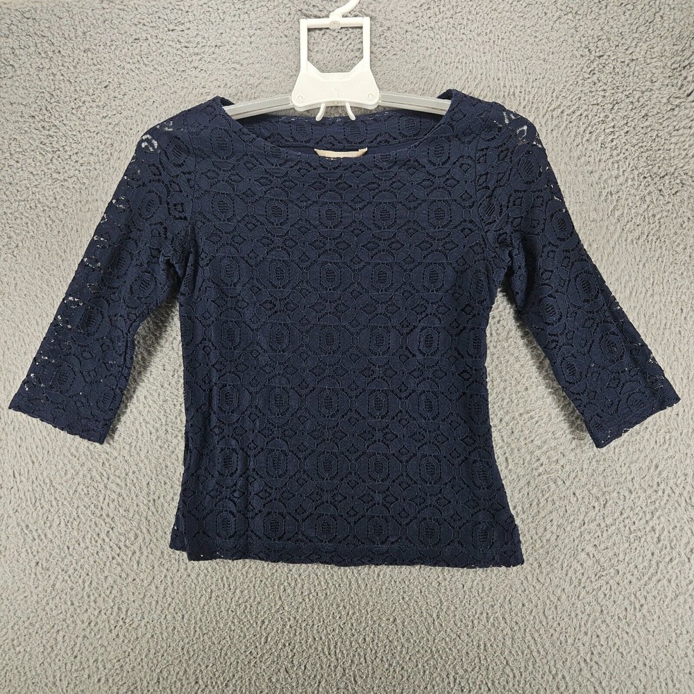 Banana Republic Top Women's Size 2 Lace Overlay Side Zip Navy Blue - 2